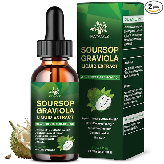 (2 Pack) 7 In 1 Organic Soursop Extract with Sea Moss, Soursop Bitters Liquid Drops Supplements for Cell Support & Regeneration, Herbal Soursop Oil Graviola Leaf Tincture, Immune Boost, Vegan, 1 Fl Oz