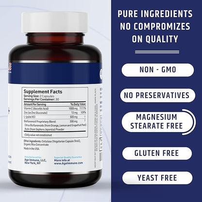 Vitamin C 1000mg Complex with L-Lysine 500mg, Zinc 12mg, Bioflavonoids 300mg. Doctor Bottles.(2)