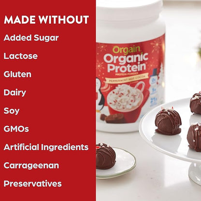 Orgain Organic Vegan Protein Powder, Peppermint 21g of 5g Prebiotic 1.02 lb