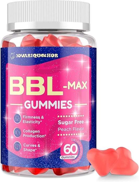 Booty Gummies for Butt Growth and HIPS - BBL Gummies for Bigger Butt - Bum Gummies with Multivitamins and Herbal Extracts for Natural Curves - Peach Flavor - 60 Gummies
