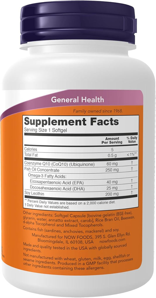 NOW Supplements, CoQ10 60 mg 3 Fish 120 Softgels