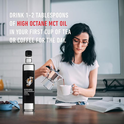 Premium MCT Oil High Octane C8 C10 MCT Oil 500ML BPA Free Glass Bottle | Best MCT Keto Coffee, Tea, Smoothies | Pure MCT Coconut Oil 60% C8 40% C10 Non-GMO Coconuts Gluten Free Unflavored
