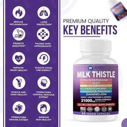 Milk Thistle Supplement 15000mg Organic Artichoke D3&K2 vitamins (29-IN-1)Made In