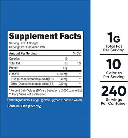Nutricost Fish Oil 1000mg (560mg of Omega-3), 240 240 Softgels (3 Bottles)