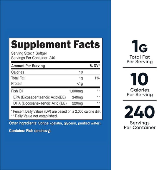 Nutricost Fish Oil 1000mg (560mg of Omega-3), 240 240 Softgels (3 Bottles)