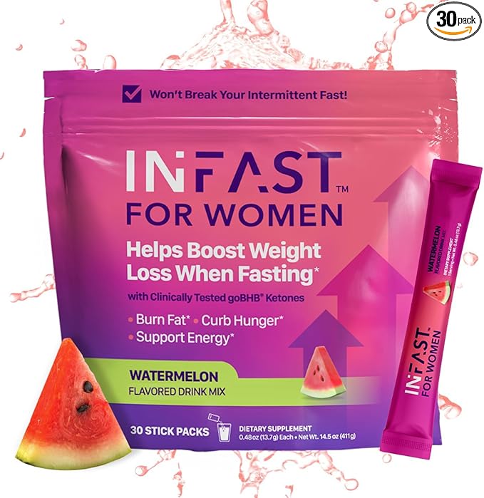 Intermittent Fasting Drink Mix for Women - BHB Exogenous Ketones Powder with Fasting Electrolytes & Green Coffee Bean Extract for Energy Focus and Hormonal Balance Support (Watermelon) - 30ct