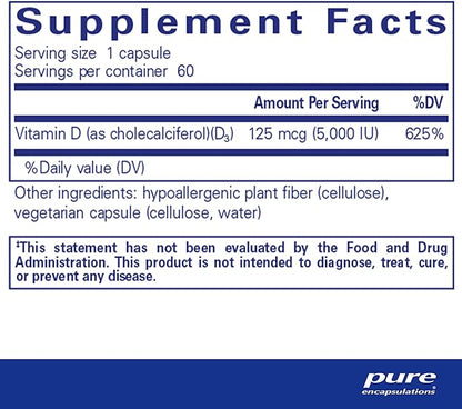 Pure Encapsulations Vitamin D3 125 mcg (5,000 IU) 60 Capsules