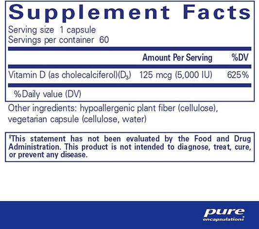 Pure Encapsulations Vitamin D3 125 mcg (5,000 IU) 60 Capsules