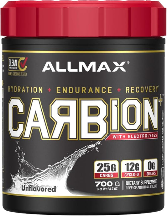 ALLMAX Nutrition - CARBION+ Workout Hydration Supplement Powder with Electrolytes, Supports Endurance, Recovery, and Exercise Performance, Gluten Free and Vegan, Unflavored, 25 Servings