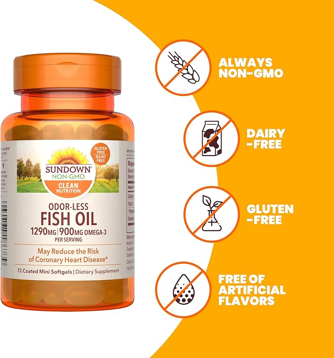 Sundown Odorless Fish Oil, 1290mg, Omega 3 Dietary 72 Coated 2)