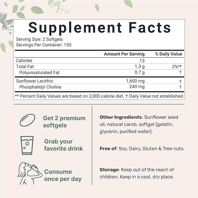 Micro Ingredients Sunflower Lecithin 1,600mg Per 300 Softgels