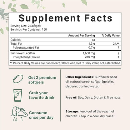 Micro Ingredients Sunflower Lecithin 1,600mg Per 300 Softgels