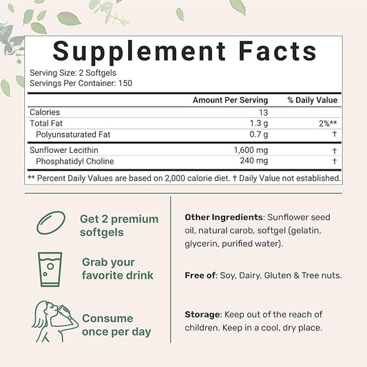 Micro Ingredients Sunflower Lecithin 1,600mg Per 300 Softgels
