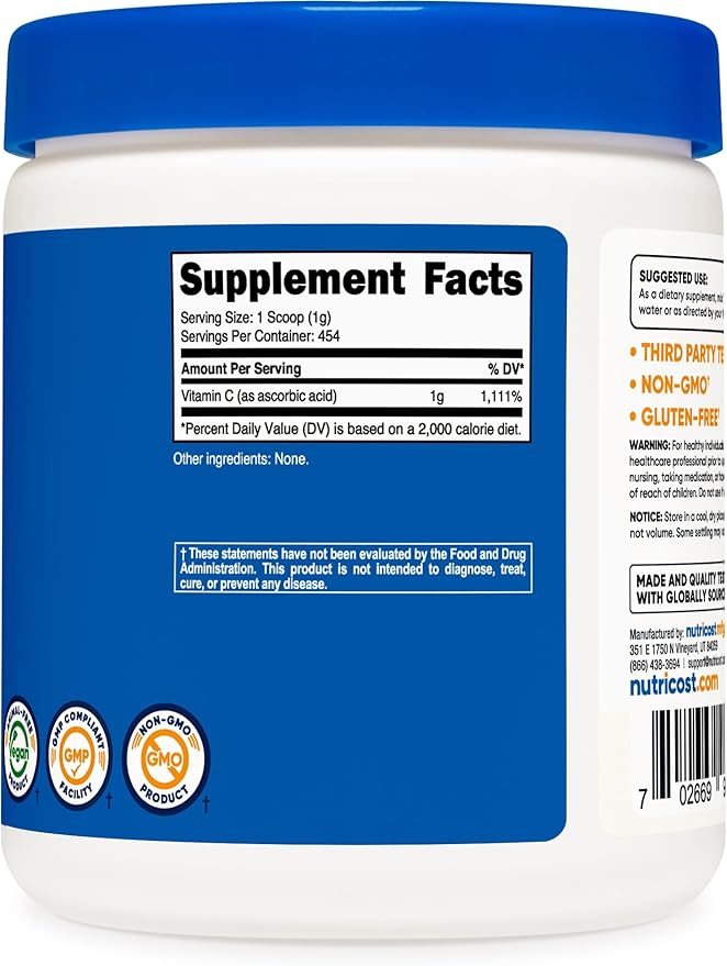 Nutricost Pure Ascorbic Acid Powder (Vitamin 1LB