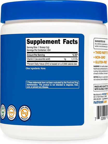 Nutricost Pure Ascorbic Acid Powder (Vitamin 1LB