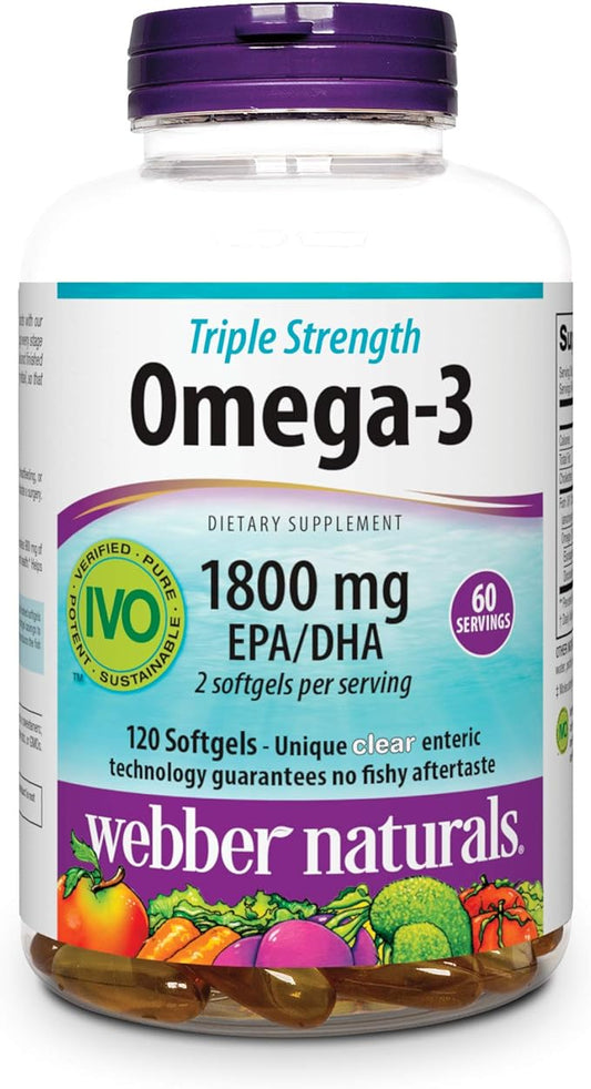 Webber Naturals Triple Strength Omega-3 Fish 1,800 mg Omega-3 (1,200 (1,200 mg 600 mg 120 Clear