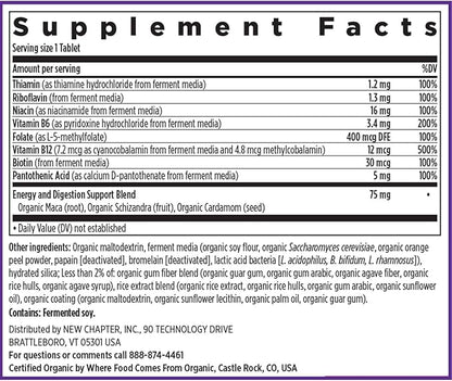New Chapter Vitamin B Complex, Fermented Vitamin B Complex, USDA Organic, ONE Daily for Cellular Energy + Brain + Beauty, 100% Vegan, Gluten-Free - 60 Count