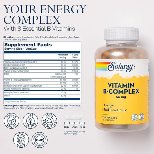 SOLARAY Vitamin B Complex 50mg B12, B6 B6 and 250 VegCaps
