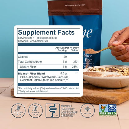 Daily Prebiotic Fiber Chocolate-Fiber Supplement Powder for Digestive Health & Gut Health - Fiber Powder Prebiotics, Non-GMO Dietary Fiber, Gluten & Sugar Free Soluble Fiber Supplements-30 Servings
