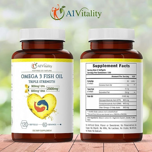 Omega 3 Triple Strength EPA DHA Supplement 2500mg Lemon 900mg EPA 600mg DHA 120 Softgels