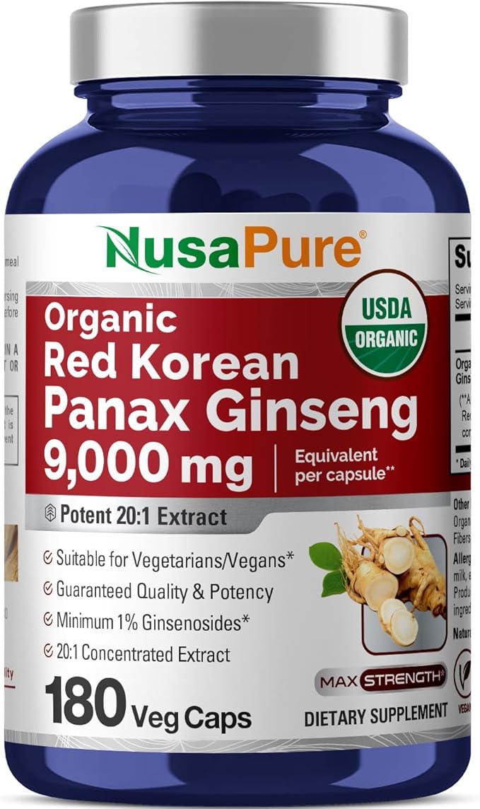 NusaPure Red Korean Panax Ginseng 9,000mg 180 Veggie 20:1)