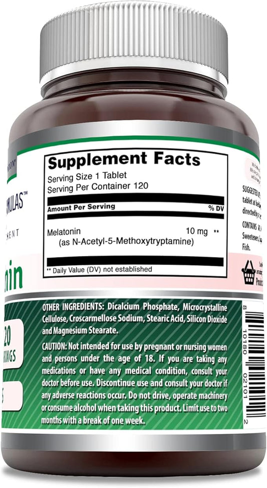 Amazing Formulas Melatonin 10mg 120 Tablets Supplement