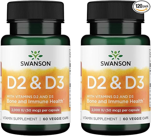 Swanson Vitamin D Complex with Vitamins D2 & D3 - 50 mcg, 60 Veggie 2 Pack