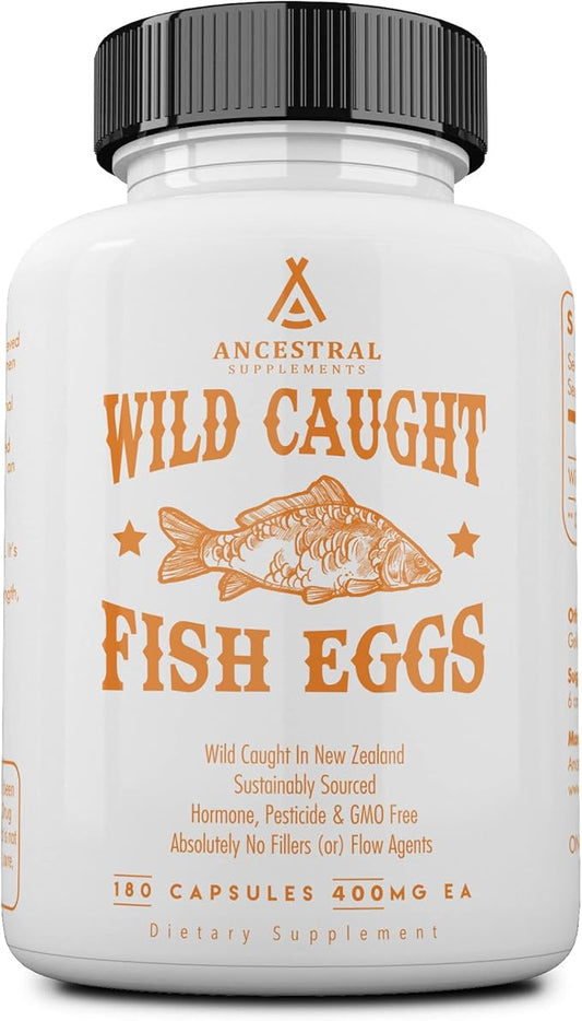 Ancestral Supplements Wild Caught Fish Eggs, 2400mg, Omega-3 Omega-3 Supplement K2, and 180 Capsules