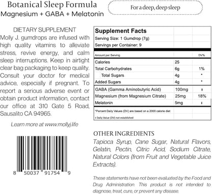 Molly J. Sleep Gumdrops – 5mg Melatonin Gummies with Magnesium & GABA – Plant-Powered, Sleep Gummies Packed in a Luxury Gift Box – Pack of 9 Gumdrops
