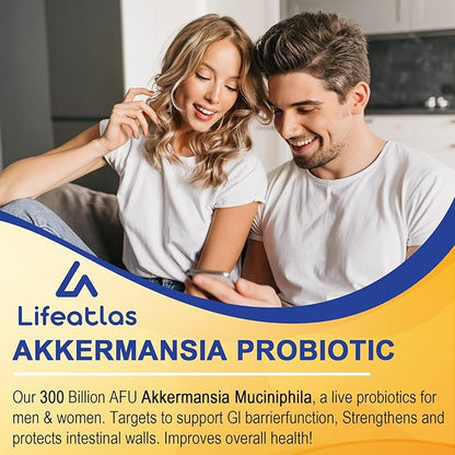 GLP-1 Supplement | 300 Billion AFU Akkermansia Muciniphila, Akkermansia Probiotic for Women Men, Akka Superbiotics for GLP-1 Production, Digestive, Gut, Immunity, Enhances Gut Lining Function, 4 Packs