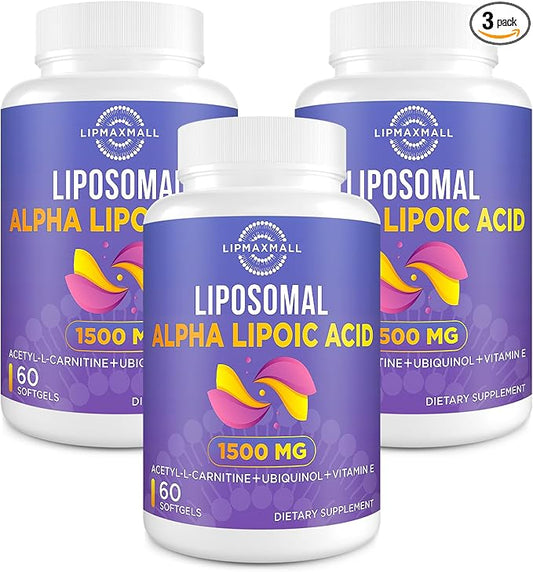 Liposomal Alpha Lipoic Acid 1500mg 900mg & 100mg & 15mg，ALA Supplement 60 Softgels (3 Bottle)