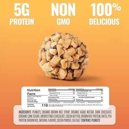 The Gluten Free Brothers Dark Chocolate Peanut Butter Bites - Gluten Free Protein Balls – Non GMO, Soy Free, Vegan – Snack Size Plant Based Protein Energy Balls, 4 oz (6 Count)