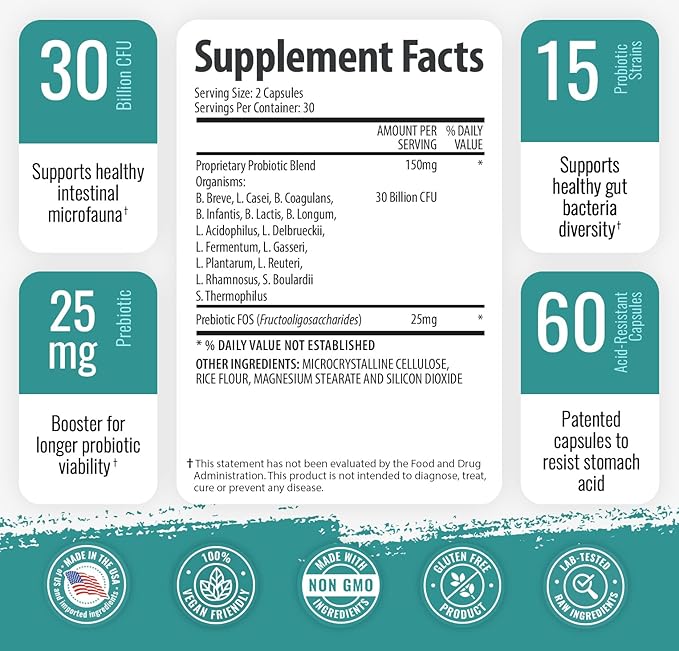 1 Body 30 Billion CFU Probiotic 180 Vegetarian
