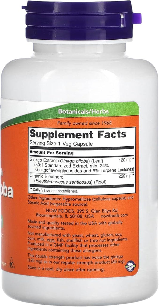Now Foods Double Strength Ginkgo Biloba, 120 mg, 100 Veg