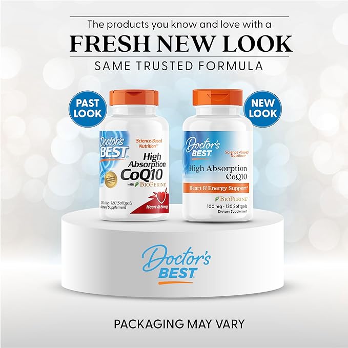 Doctor's Best High Absorption CoQ10 with BioPerine, Gluten Free, Naturally Fermented, Heart Health, Energy Production, 100 mg, 120 Count