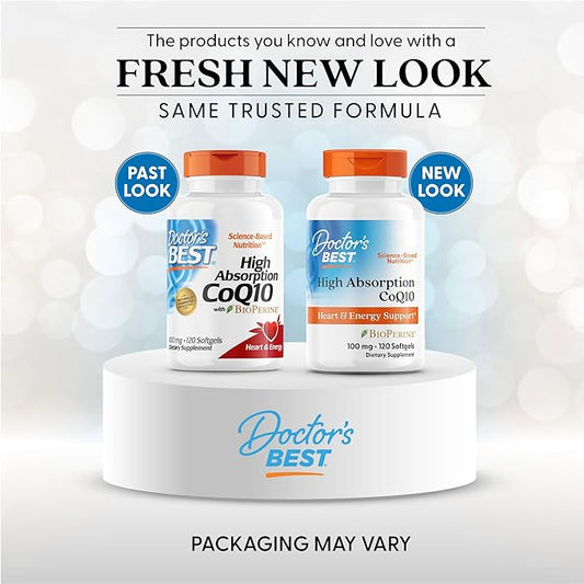Doctor's Best High Absorption CoQ10 with BioPerine, Gluten Free, Naturally Fermented, Heart Health, Energy Production, 100 mg, 120 Count