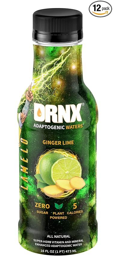 DRNX 12 Pack Adaptogenic Waters Complete Hydration Enhanced Beverage - Zero Sugar - 5 Calories - Super Herbs, B & D Vitamins, Antioxidants, Keto Friendly, All Natural (Ginger Lime)