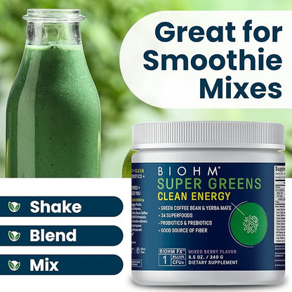 BIOHM Super Greens Clean Energy 30 Servings 34 Natural