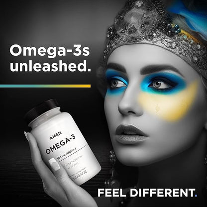Amen Omega-3 Supplement 1500mg High-Potency 3 - 45-Day Supply 90 Soft