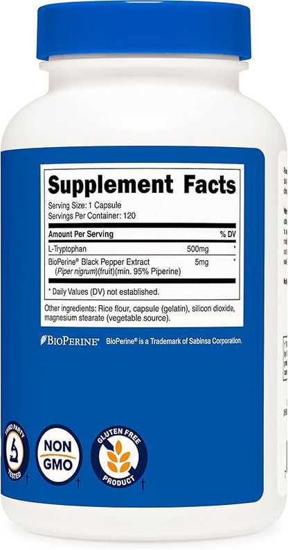 Nutricost L-Tryptophan 500mg, 120 Capsules (3