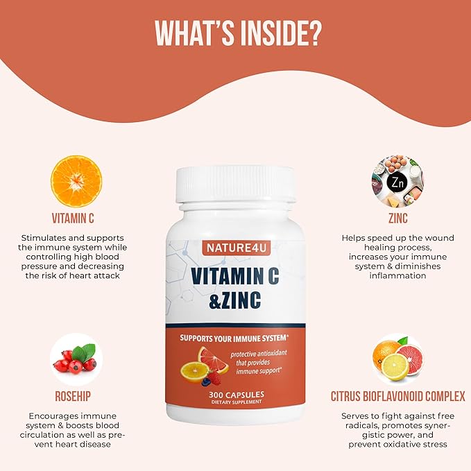 Vitamin C 1000mg with Zinc, Rose 300 Capsules