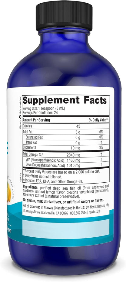 Nordic Naturals Ultimate Omega Liquid, Lemon Flavor 4 oz 2840 mg Omega-3 - Omega-3 Fish 24 Servings