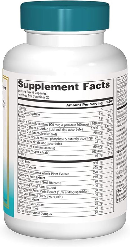 Source Naturals Wellness Formula, Advanced Immune Support*, Bio-Aligned Vitamins & Herbal Defense - Immune System Support Supplement & Immunity Booster - 120 Capsules
