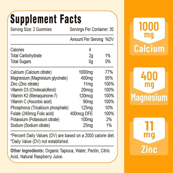 Calcium Magnesium Zinc Gummies with Vitamin D3 & K2, High 120 Gummies…