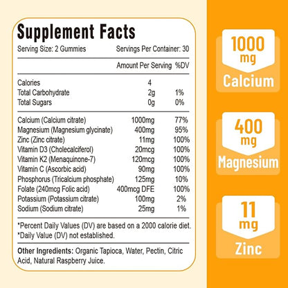 Calcium Magnesium Zinc Gummies with Vitamin D3 & K2, High 120 Gummies…