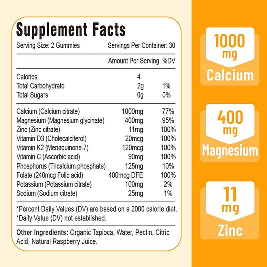Calcium Magnesium Zinc Gummies with Vitamin D3 & K2, High 120 Gummies…
