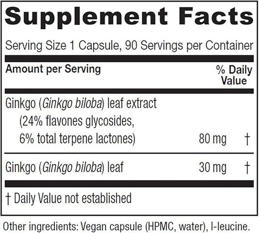 Vitanica Ginkgo Biloba Extract Supports Circulation 24% Flavone 6% Terpene 90 Capsules
