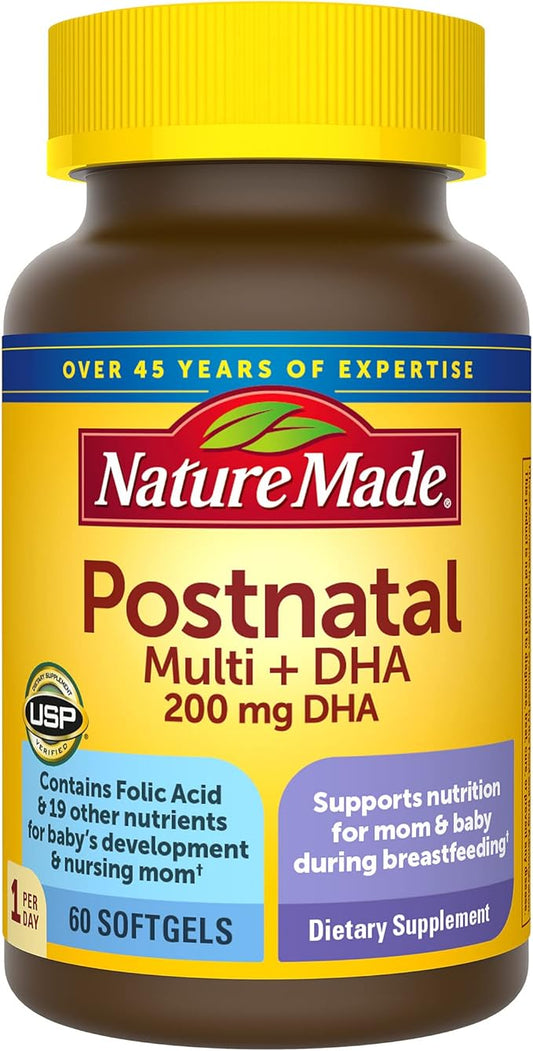 Nature Made Postnatal Multivitamin + DHA 200 mg, D3, Calcium, 60 Softgels