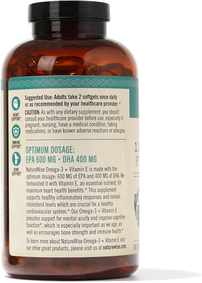 NatureWise Extra-Strength Omega 3 Fish Oil Supplement 1000mg per 600 EPA 400 DHA 360 Softgels[6-Month Softgels[6-Month Supply]