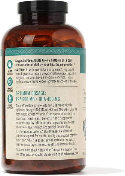 NatureWise Extra-Strength Omega 3 Fish Oil Supplement 1000mg per 600 EPA 400 DHA 360 Softgels[6-Month Softgels[6-Month Supply]
